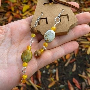 Baltic Amber and Serpentine Silver Dangle Earrings- 100% natural Amber